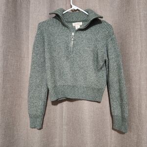 Jessica Simpson Sage Green Ribbed Half-Zip Turtleneck Sweater